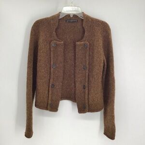 Puruvian Connection Alpaca Wool Blend Open Cardigan Sweater Brown Size XS